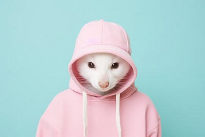 Premium AI Image  a cat wearing a pink jacket with a hood that