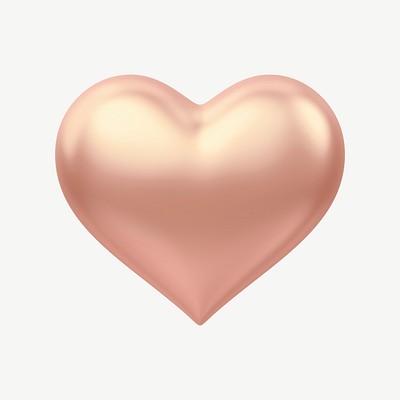 Rose gold heart, 3D collage element psd