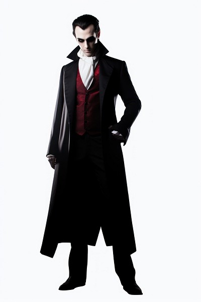 A vampire overcoat costume white background. 