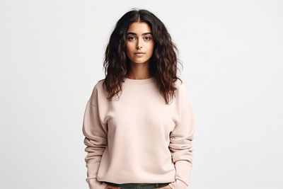 Young woman adult wearing sweater mockup portrait sweatshirt sleeve. 