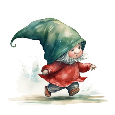 Flat watercolor paint graphic gnome cute. 