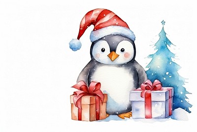 Cute penguin winter christmas snowman. 