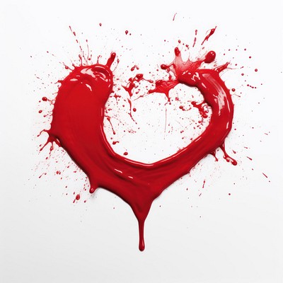 Simple real a Heartshape Splattered paint splattered heart white background. 