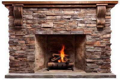 Brick stone fireplace hearth brick white background. 