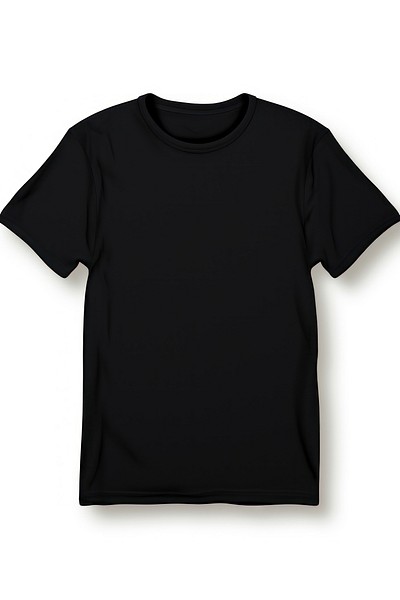 A plain black t-shirt white background outerwear clothing. 