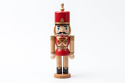 Russian uniform nutcracker silder toy white background representation. 