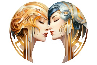 Gemini portrait kissing adult. 