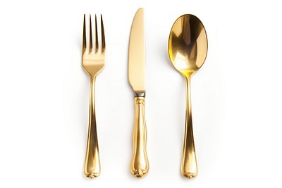 Gold spoon knife fork. 