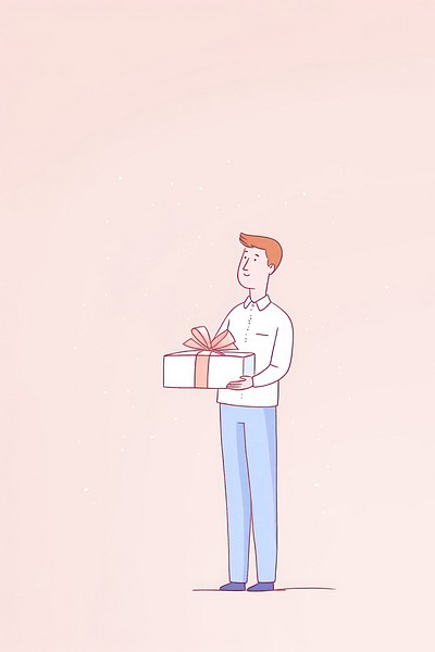 Man holding gift box cartoon drawing sketch. 