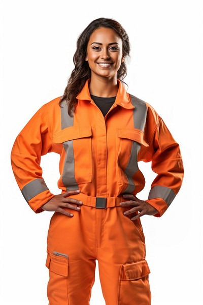 Samoan female construction worker portrait uniform white background. 