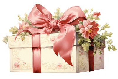 Gift box flower plant white background. 