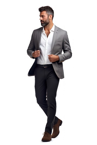 Confident successful smart casual businessman walking with hands in pockets blazer tuxedo adult. 