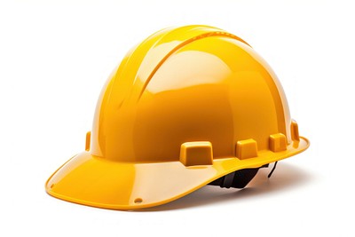 Safety helmet hardhat yellow white background. 