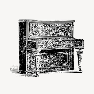 Upright piano clipart, vintage musical instrument illustration vector. Free public domain CC0 image.