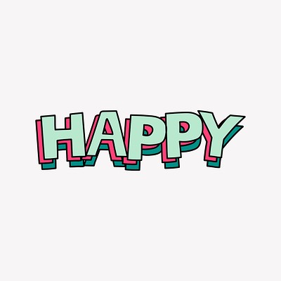 Colorful HAPPY sticker, cute word pastel design psd<br /> 