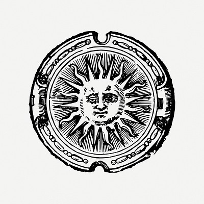 Sun face badge drawing, celestial | Free PSD - rawpixel