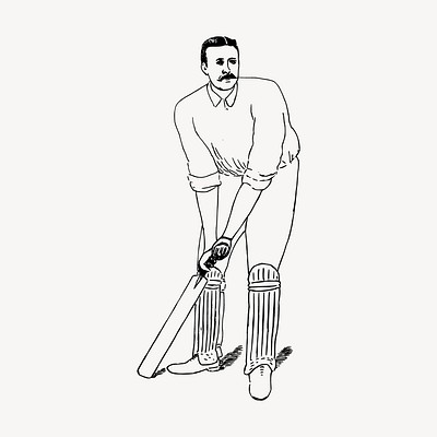 Cricket player. Ink black and white drawing - Stock Illustration [94070493]  - PIXTA