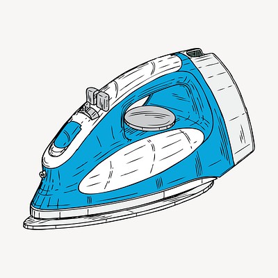 Clothes iron color drawing, collage element psd. Free public domain CC0 image.