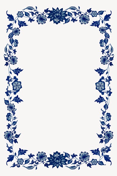 Blue vintage flower frame, decorative design psd