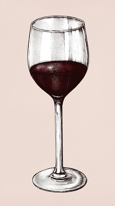 Hand drawn red wine glass