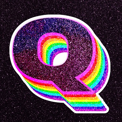 Letter q rainbow typography psd glitter texture