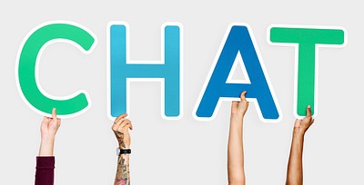 Diverse hands holding word chat | Premium PSD - rawpixel