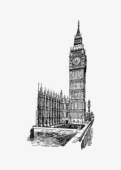 Premium Vector  A clock tower hand drawn big ben london  outline for  design vector illustration