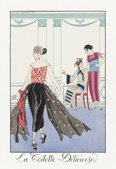 La Toilette D&eacute;licieuse (1922) fashion illustration in high resolution by <a href="https://www.rawpixel.com/search/George%20Barbier?sort=curated&amp;page=1">George Barbier</a>. Original from The Rijksmuseum. Digitally enhanced by rawpixel.