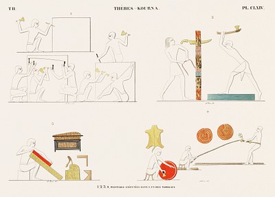 Vintage illustration of Paintings executed in one of the tombs from Monuments de l&#39;&Eacute;gypte et de la Nubie.