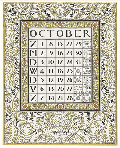 Calendar October 1899 (1898) print | Free Photo Illustration - rawpixel