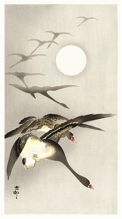 Geese full moon (1930 - | Free Photo Illustration - rawpixel