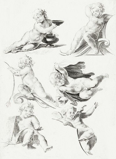 Six putti (1600–1699) anonymous. Original | Free Photo Illustration ...