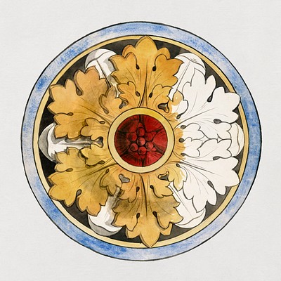 Projet pour un panneau de vitrail: rose &agrave; motif de feuilles d&#39;acanthe: grisaille, jaune d&#39;argent during 19th century by Prosper Lafaye. Original from The Public Institution Paris Mus&eacute;es. Digitally enhanced by rawpixel.