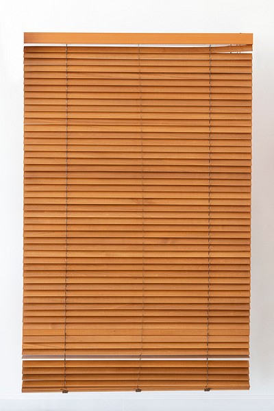 Vintage wooden blinds on white background