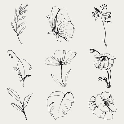 Doodle flower tattoo Outline floral sketches  Stock Illustration  97417311  PIXTA