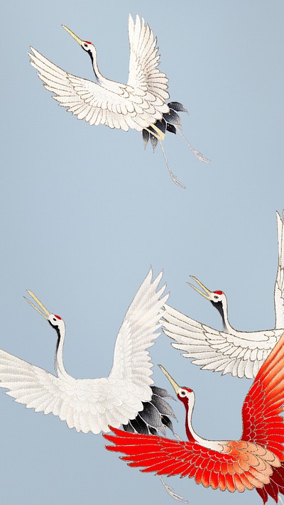 Flock of cranes background design | Premium Photo Illustration - rawpixel