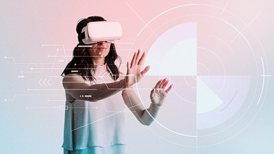 Happy woman enjoying vr headset | Premium PSD - rawpixel