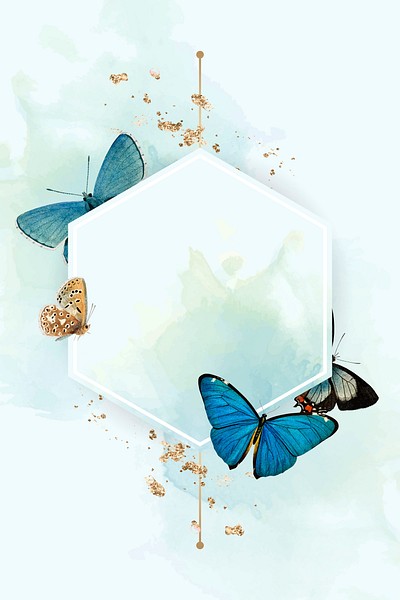 Hexagon frame blue butterflies patterned | Premium Vector - rawpixel