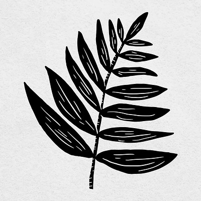 Leaf black linocut stencil pattern vintage drawing