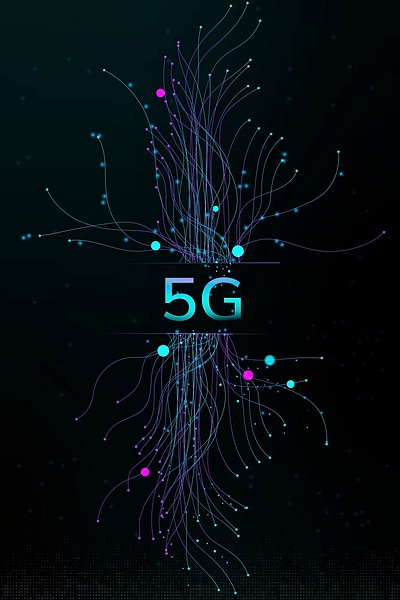 Technology particle dots 5G digital corporate black background