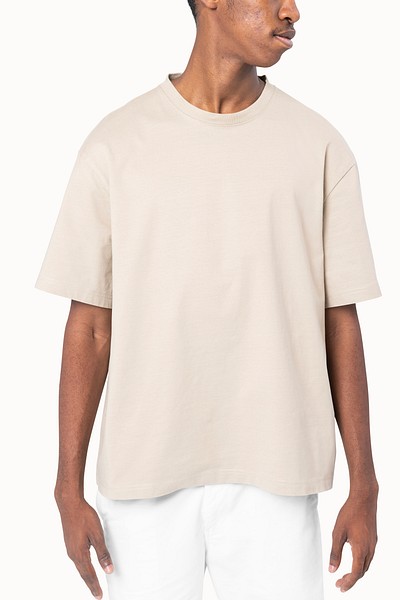 Men’s beige t-shirt mockup psd | Premium PSD Mockup - rawpixel