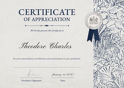 Vintage floral certificate template psd | Premium PSD Template - rawpixel