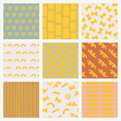 Cute paste food pattern vector background in cute doodle style set