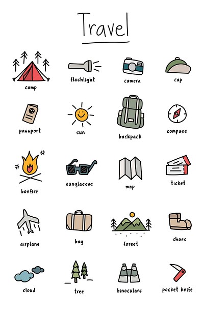 Illustration Drawing Style Camping Icons 