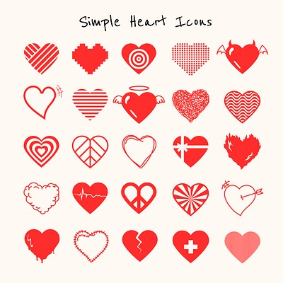 Red simple heart icon psd set