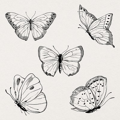 Ink line butterfly sticker illustration | Premium Vector - rawpixel