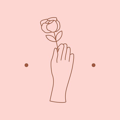 Minimal hand &amp; flower line art illustration on pink