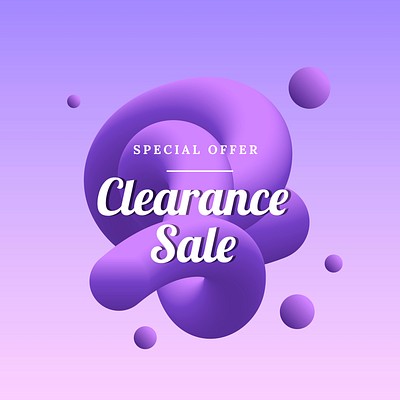 Clearance sale badge template, purple 3D abstract vector