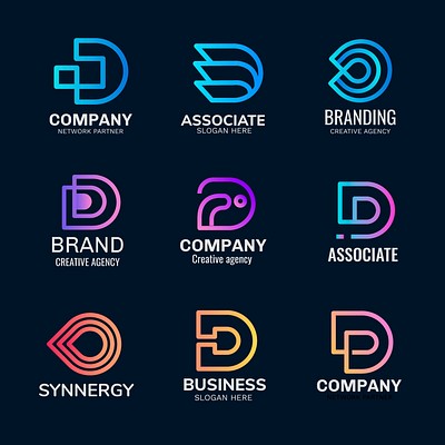 Gradient business logo template, colorful geometric shape set vector