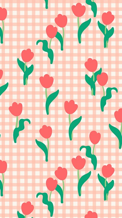 Pink tulip gingham phone wallpaper, | Premium Photo - rawpixel